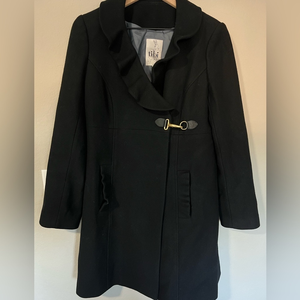 Tibi Women's Black Trench Coat with Gold Accent Size 6